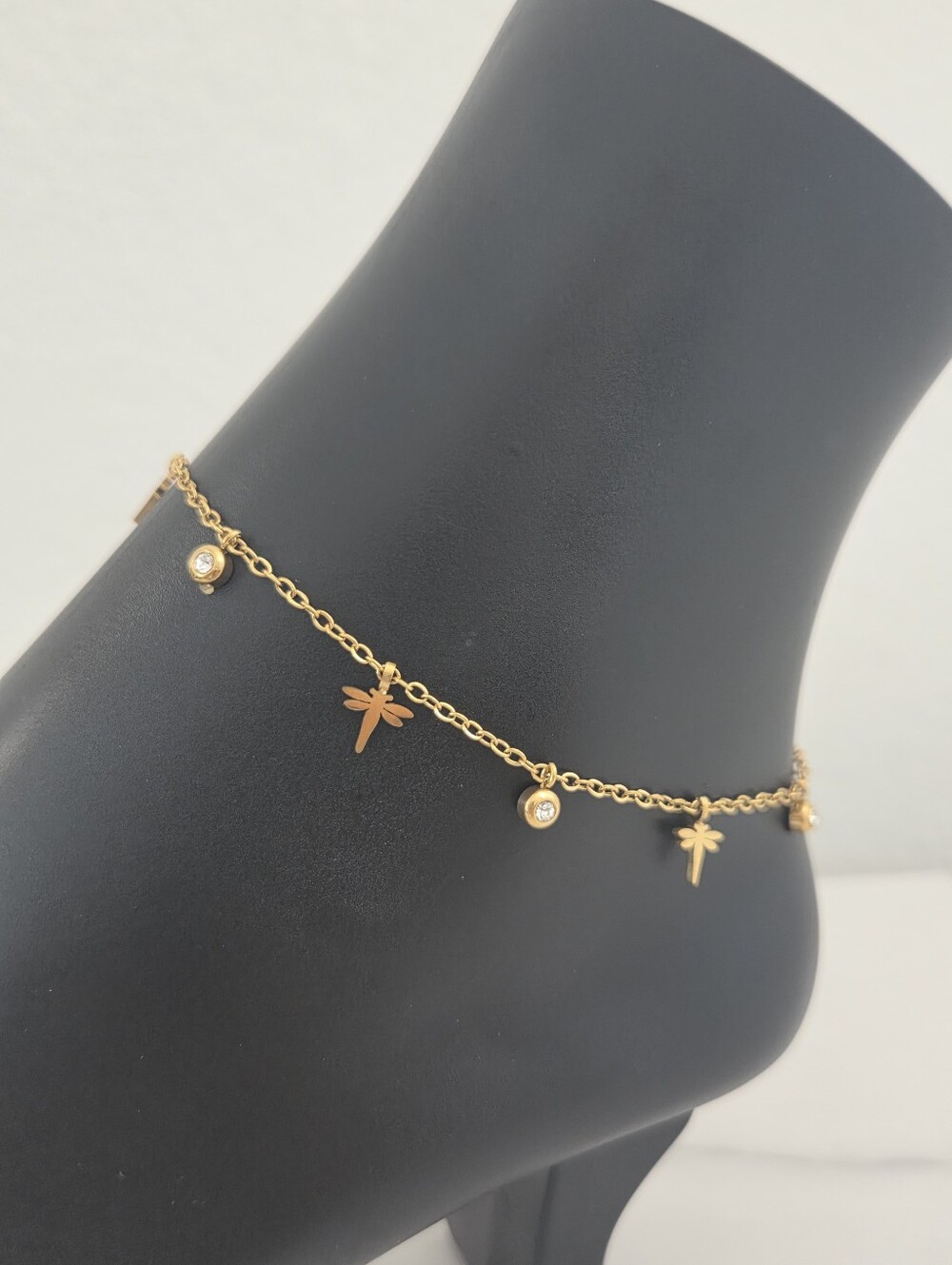​Gold Dragonfly Anklet Stainless Steel Cubic Zirconia Dainty Ankle Bracelet - Picture 7 of 12